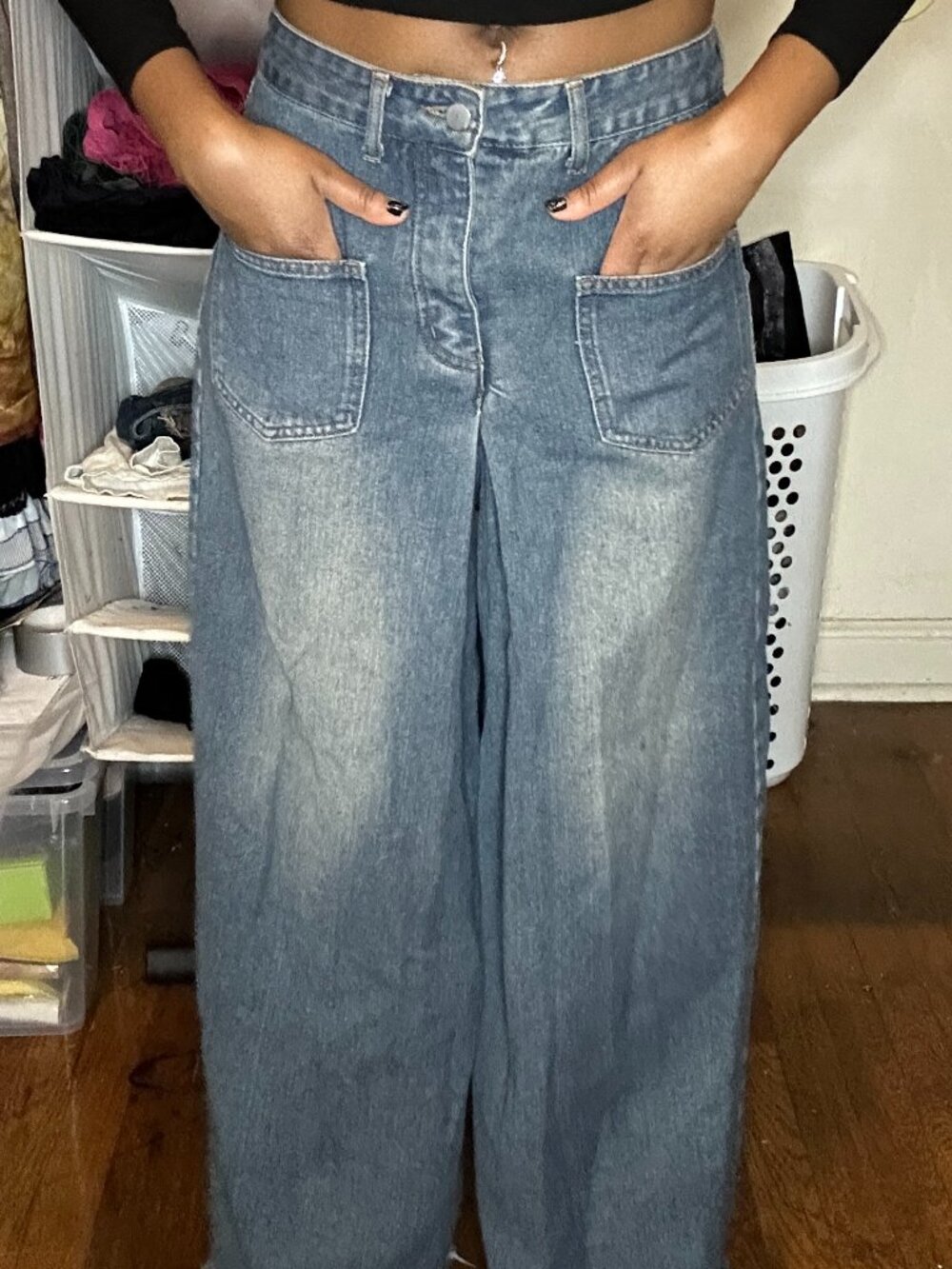 Wide-Leg Denim Pants